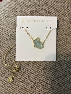 Kendra Scott Gold Necklace with Light Aqua Bunny Pendant